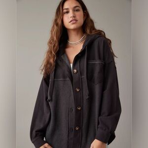 AE American Eagle Outfitters Big Hug Hooded Shacket Jacket Waffle XS/S Aerie
